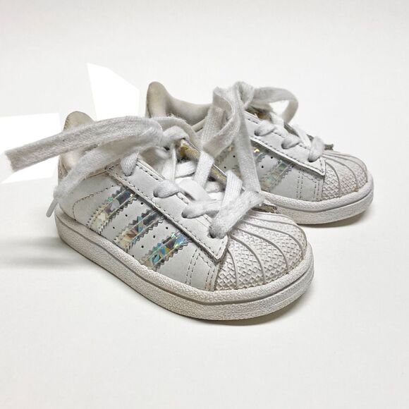 Adidas Superstar EL Toddler Sneakers Size 4K White Silver Metallic Stripe CG6707 - Picture 1 of 8